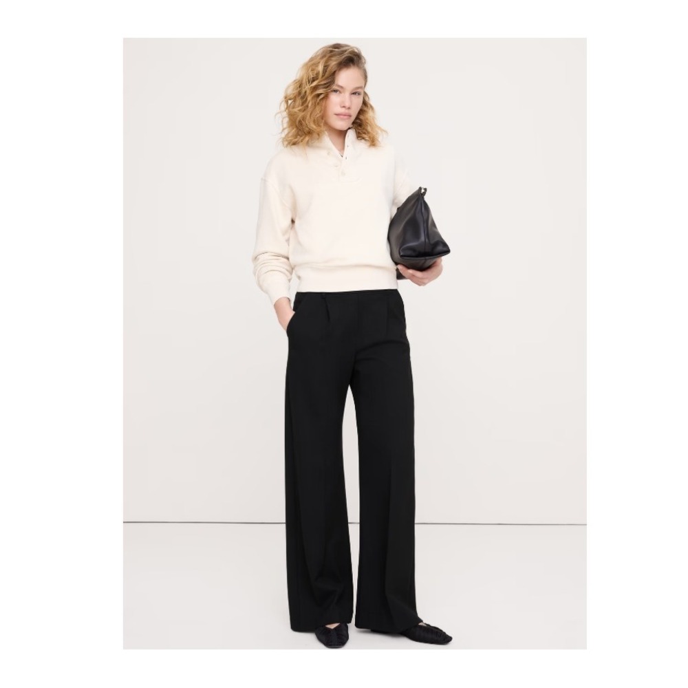 Banana Republic Drapey Wide Leg Trousers High‎ Rise Pleated Front Black 4 Petite